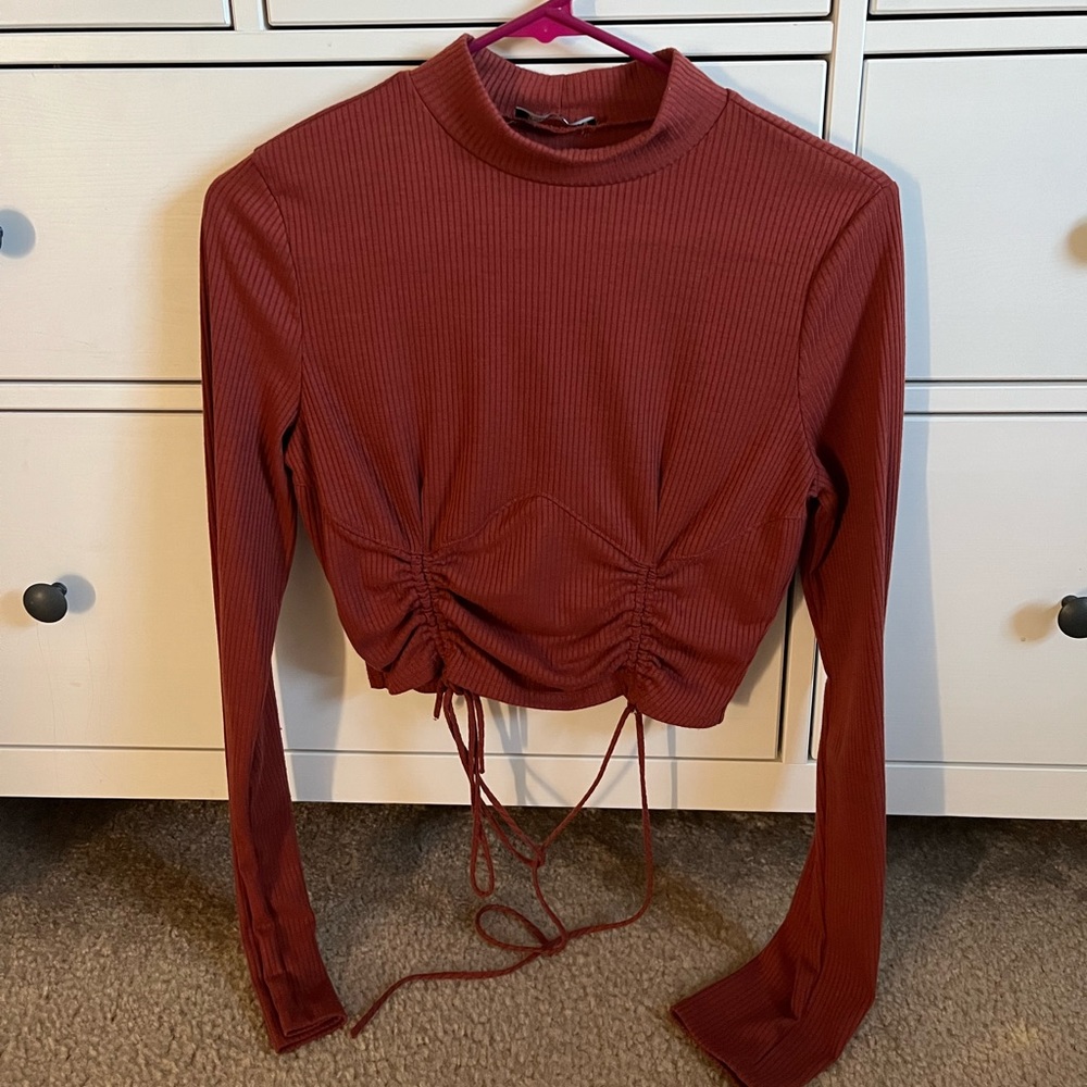 FashionNova Brown Long-Sleeved Shirt, Size Small